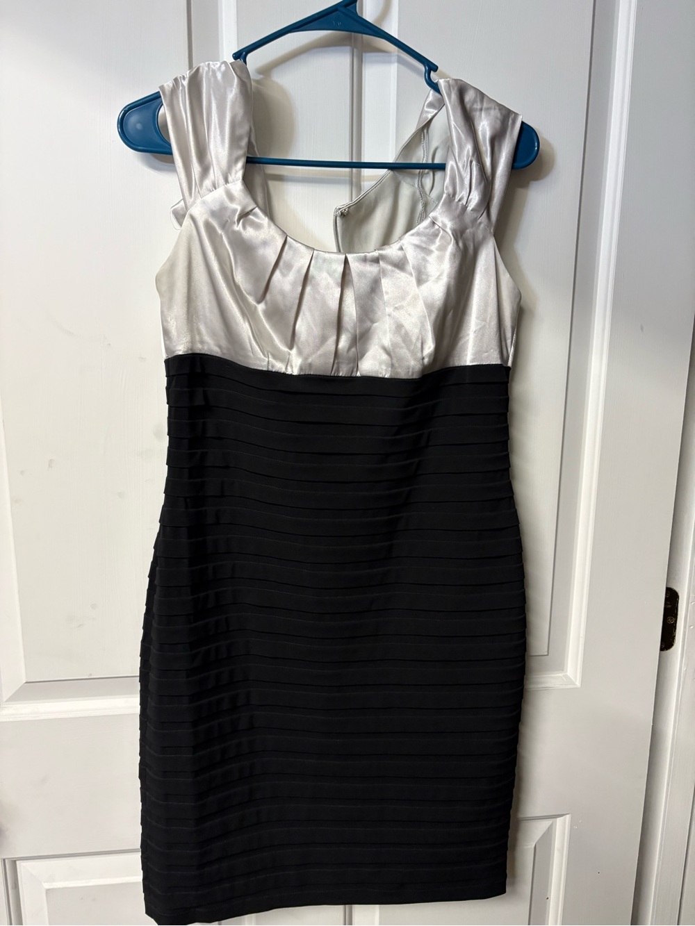 dressbarn Silver and Black Two-Tone Pleated Midi Dress